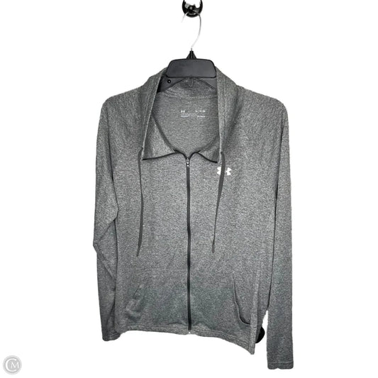 Athletic Top Long Sleeve Collar By Under Armour In Grey, Size: Xl