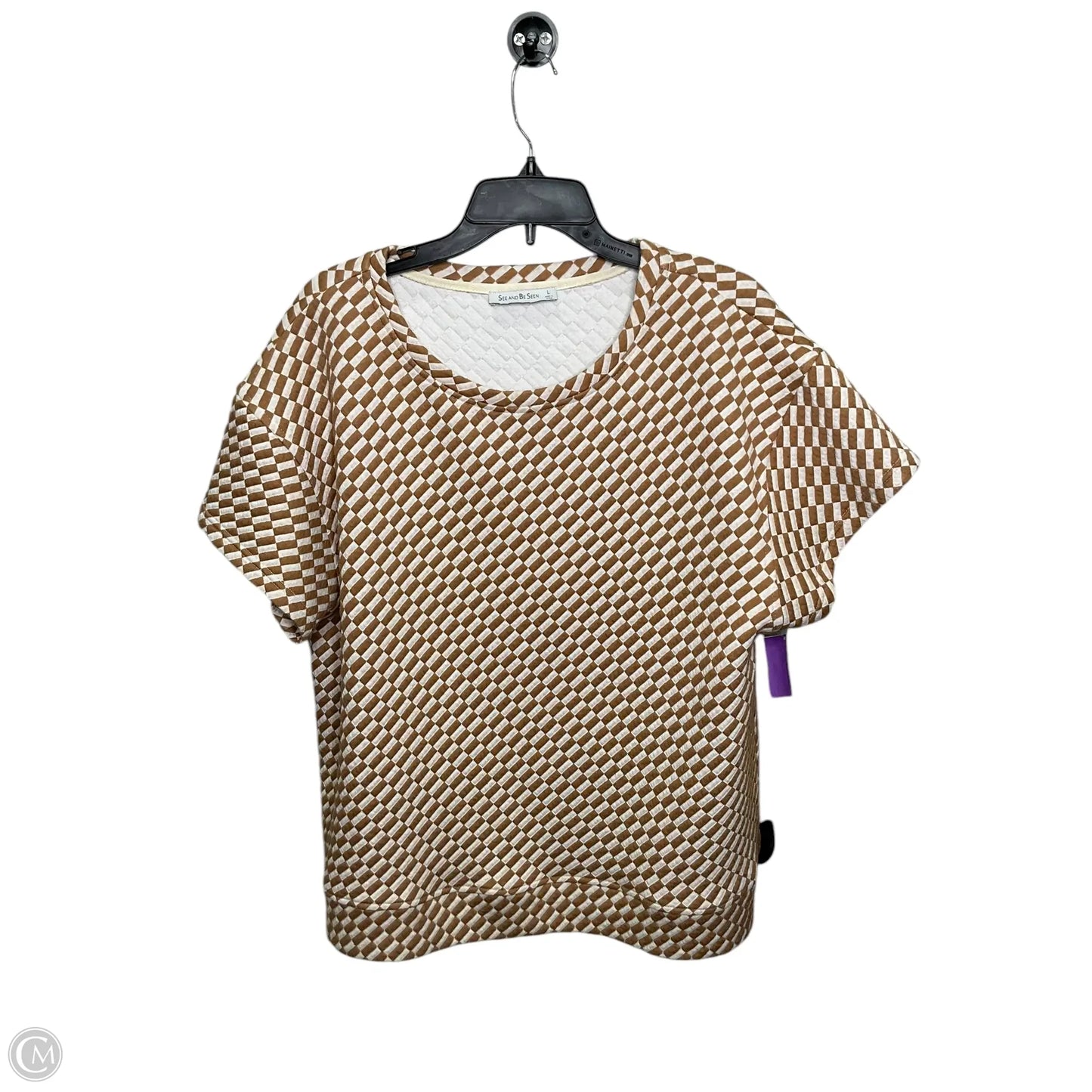 Top 2pc Short Sleeve By Clothes Mentor In Brown & Cream, Size: L