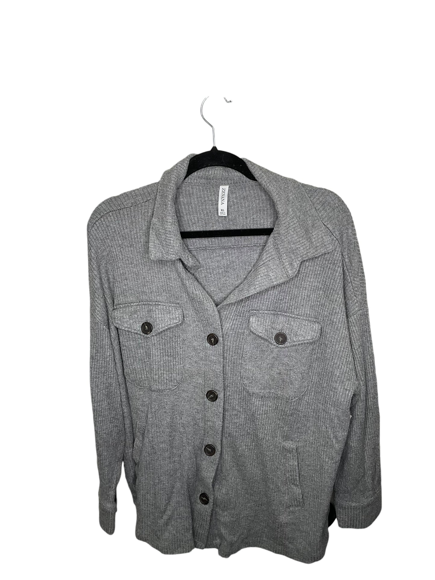 Top Long Sleeve By Zenana Outfitters In Grey, Size: Xl