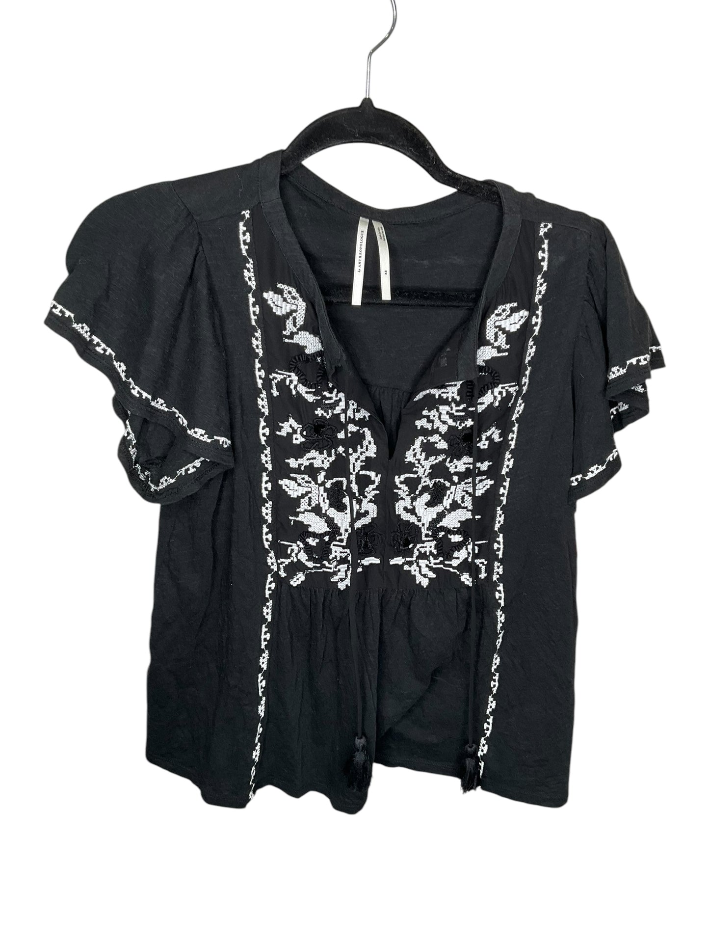 Top Short Sleeve By Anthropologie In Black, Size: Xs