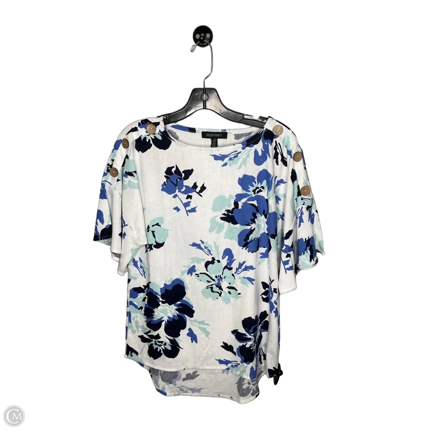 Top Short Sleeve By Ellen Tracy In Blue & White, Size: S