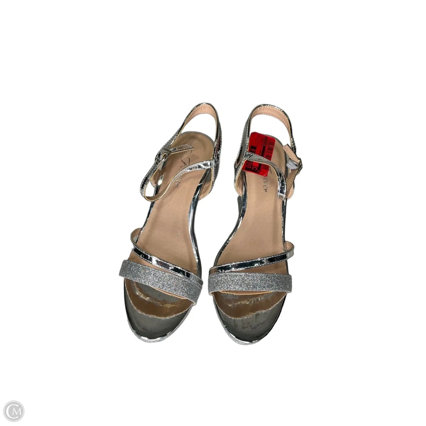Shoes Heels Wedge By Forever In Silver, Size: 8