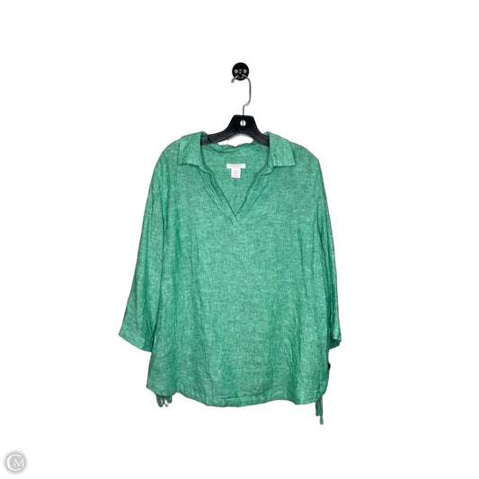 Top 3/4 Sleeve By Isaac Mizrahi In Green, Size: 1x