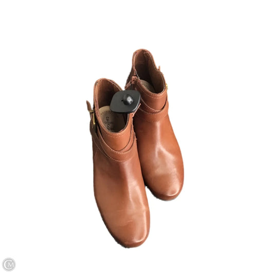 Boots Ankle Heels By Clarks In Brown, Size: 8