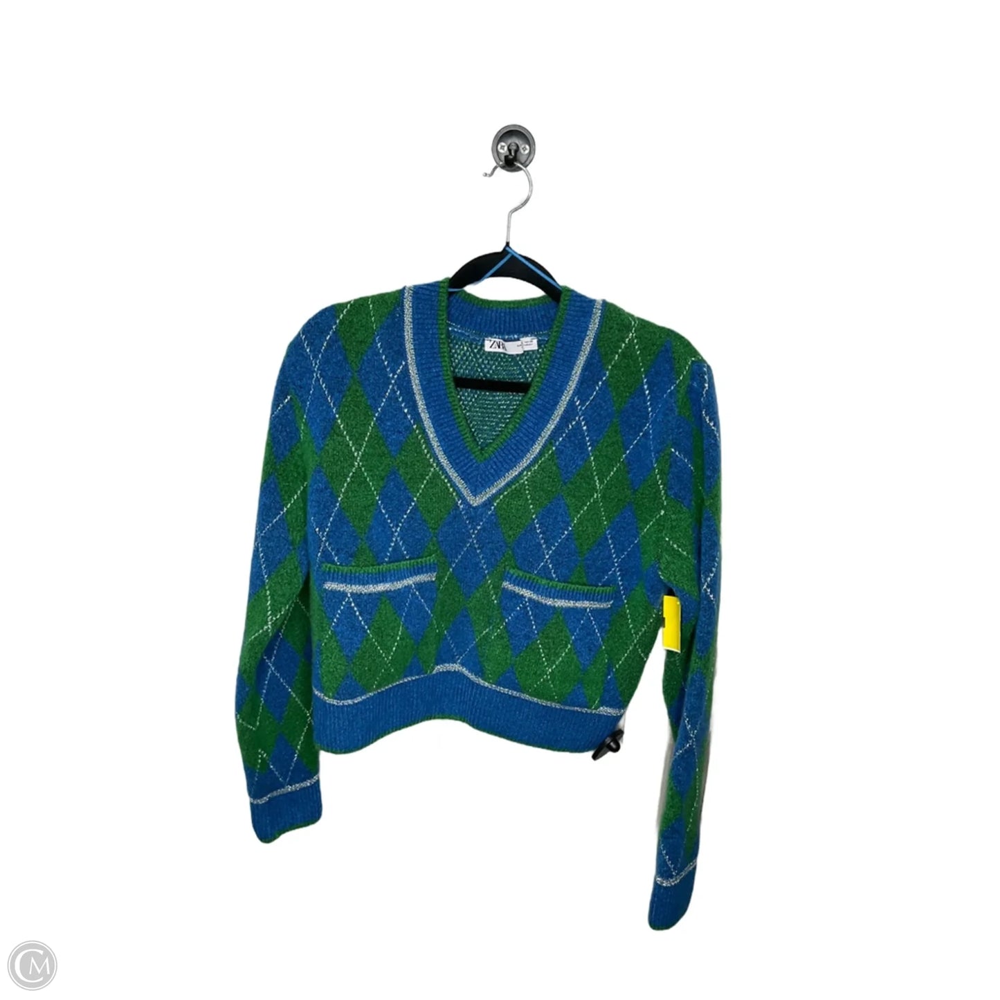 Sweater By Zara In Blue & Green, Size: L