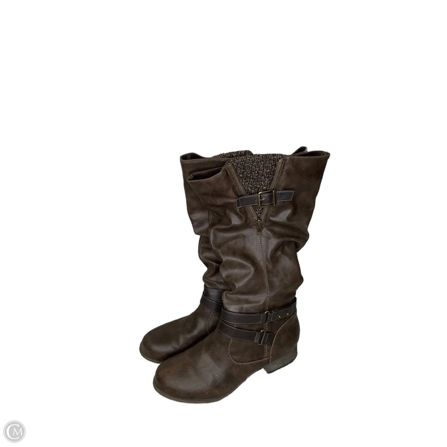 Boots Mid-calf Flats By Clothes Mentor In Brown, Size: 10