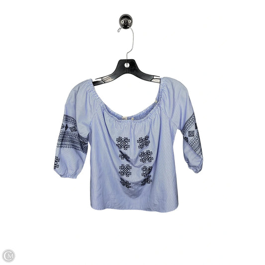 Top 3/4 Sleeve By Sweet Wanderer In Blue & White, Size: S