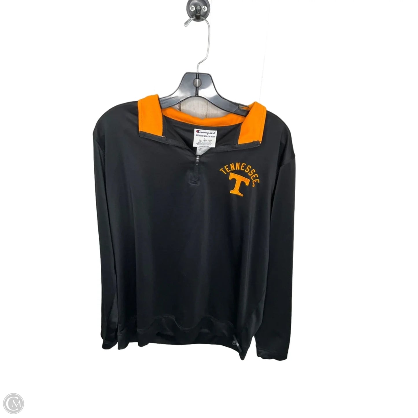 Athletic Top Long Sleeve Collar By Champion In Black, Size: L