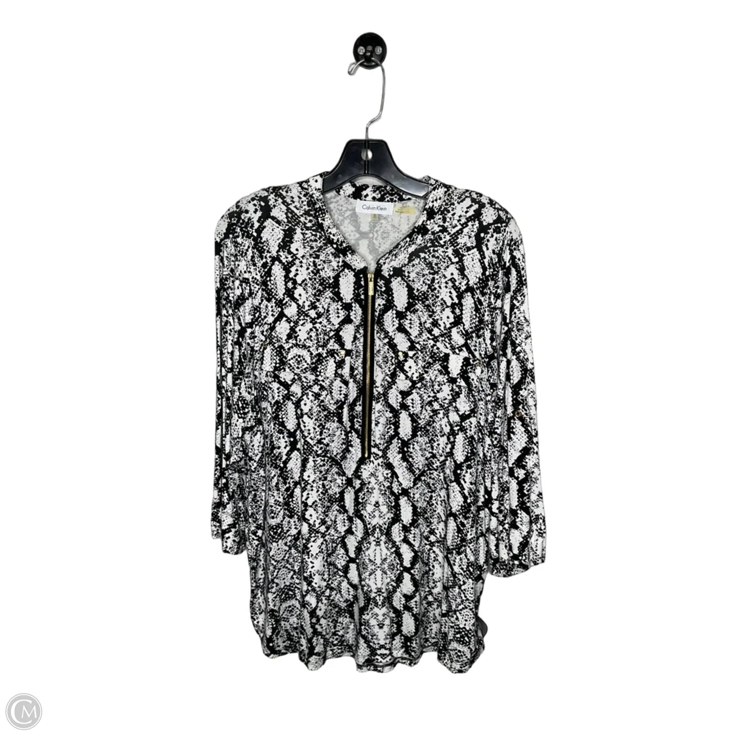Top 3/4 Sleeve By Calvin Klein In Black & White, Size: Xl