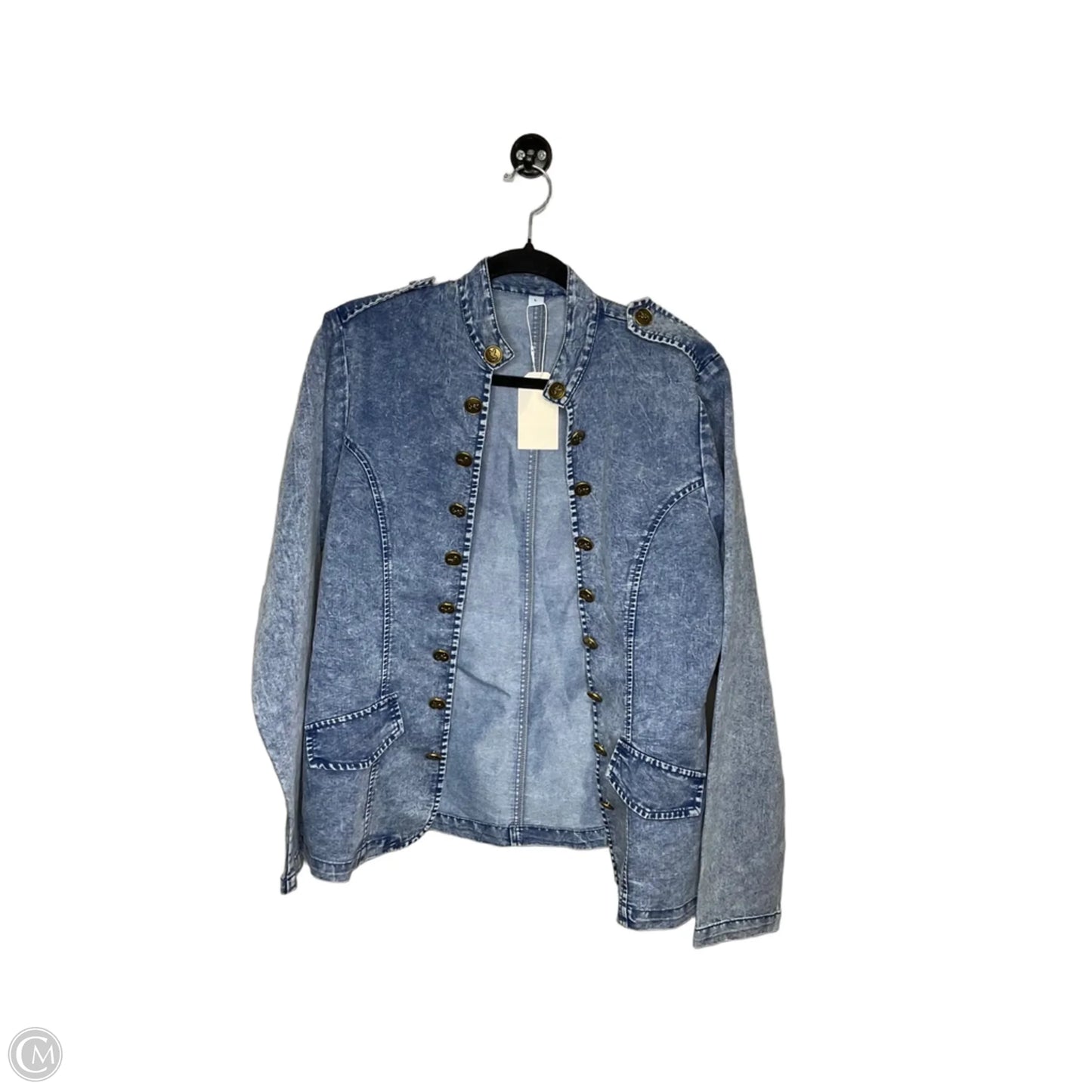 Cardigan By Clothes Mentor In Blue Denim, Size: L